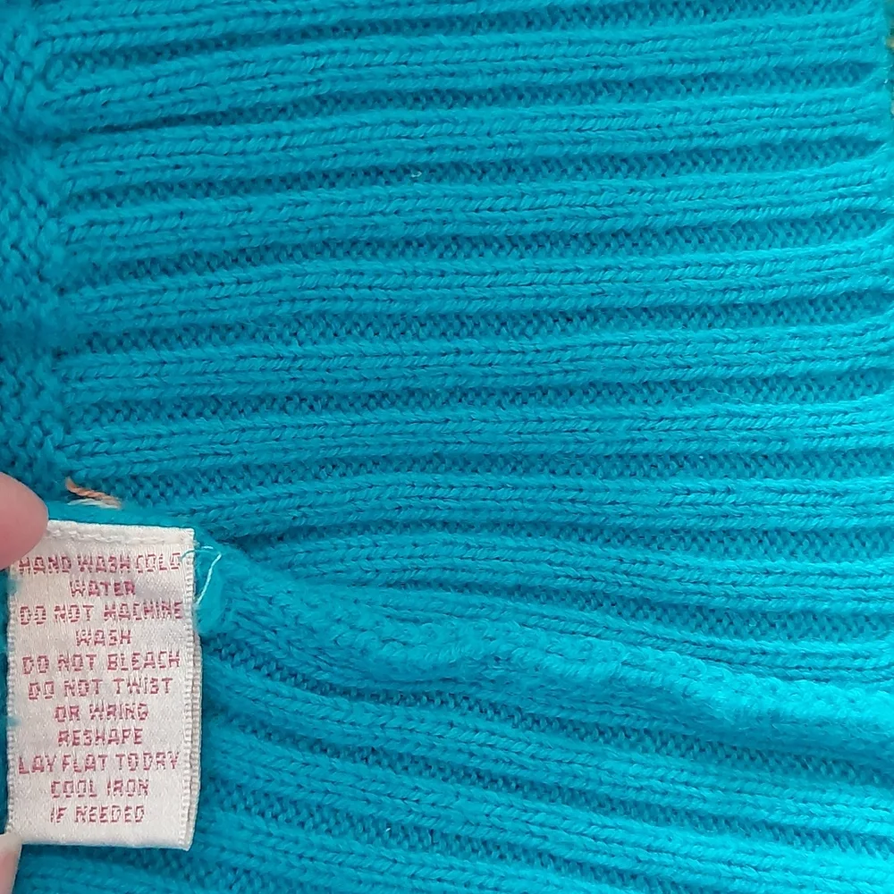 Fair Isle Knit Skull Derek Heart Blue Green Hoodie Sweater L Large Y2K - Picture 8 of 8